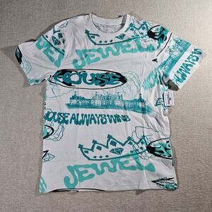 Jewel House All Over Print Shirt Mens Medium White Graphic Streetwear NWOT
